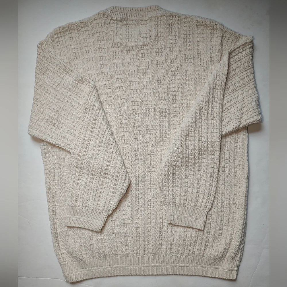 Bill Blass Vintage Sweater Men Cotton Cream Pullover Knit Crew Neck USA Ivory L - Picture 10 of 16